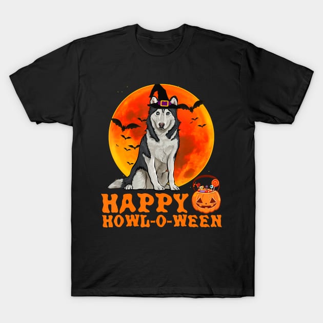 Funny Siberian Husky Dog Halloween Happy Howl-o-ween T-Shirt by JaydeMargulies